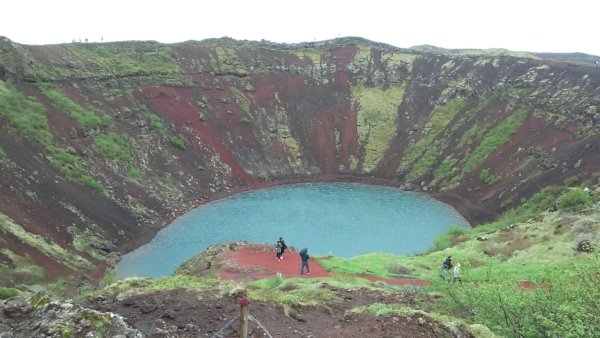Kerið, a volcanic crater lake located in the Grímsnes area in south Iceland.